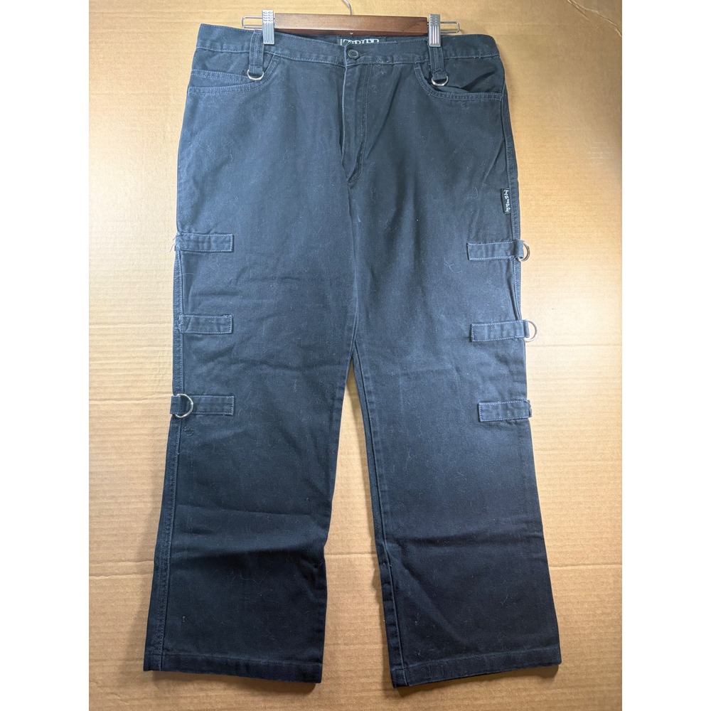 Vintage Tripp NYC Mens 34 Black D-Ring Wide Leg Gothic Rave Utility Pants